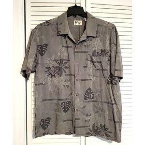 Vintage Silk Circa 1969 Mens XL Gray Hawaiian Button Up Short Sleeve Shirt